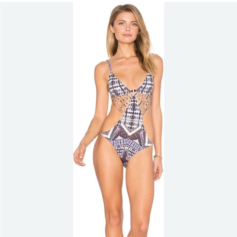 Stylish purple and white one piece women swimsuit